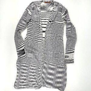 Belldini Open-Front Duster Long Cardigan Tribal Print White/Gray Lightweight Sz.